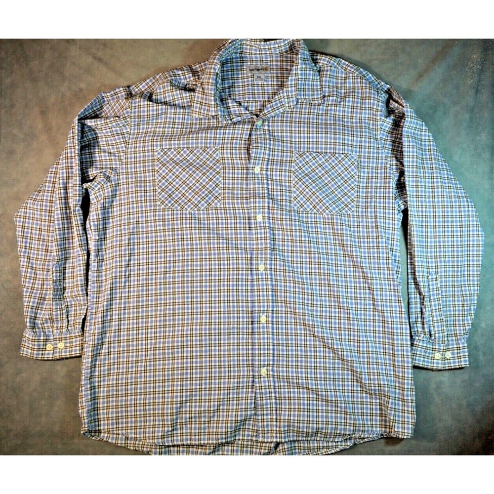 Carhartt Men‎ 2XL Button Shirt Long Sleeve Cotton Plaid Multicolor Chest Pockets